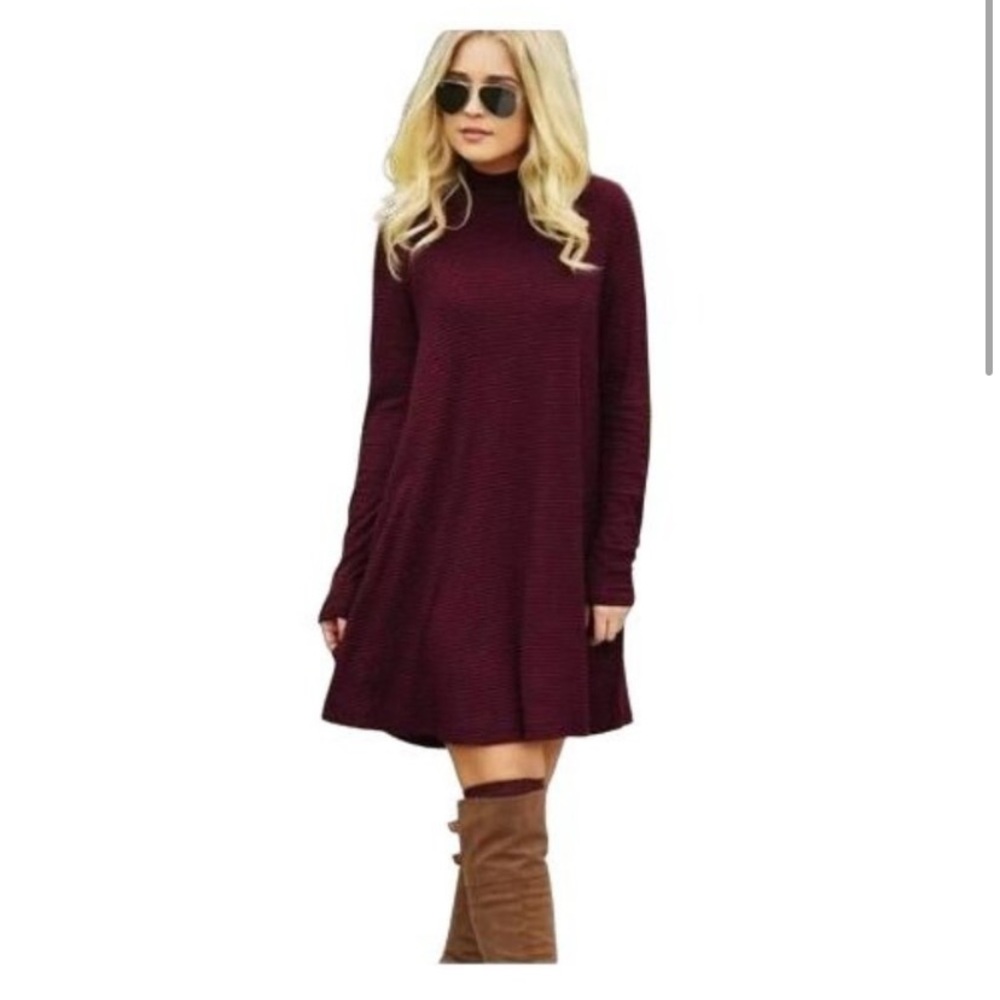 Ivanka Trump Burgundy Long Sleeve Sweater Dress